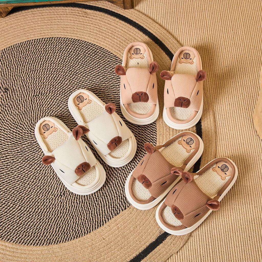 Fashion New Kapibala Flax Material Slippers Women's Hot Open Toe Indoors House Placket Sandals