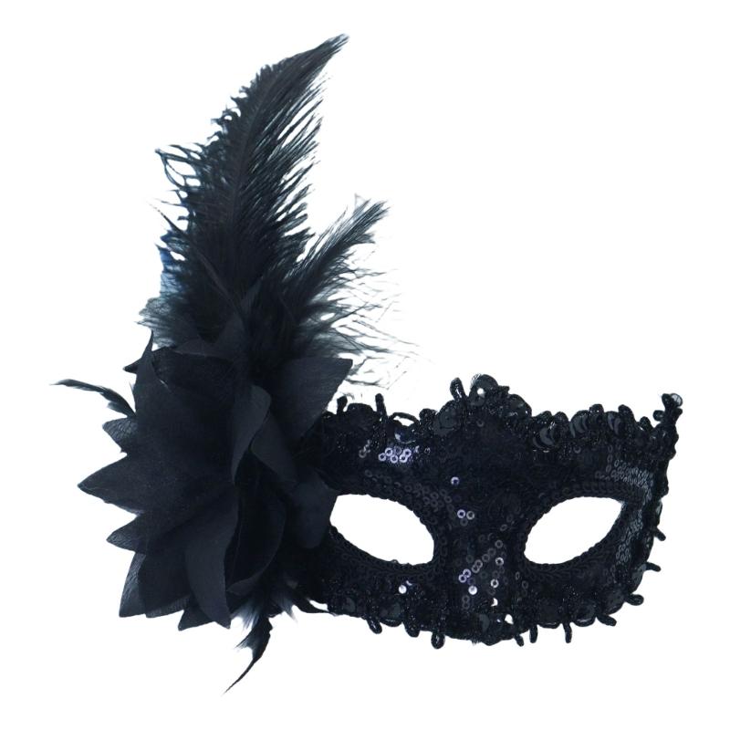 Flower Decoration Masquerade Mask Half Face Mask Halloween Party Mask Feathered Masquerade Eyewears For Women Cosplay