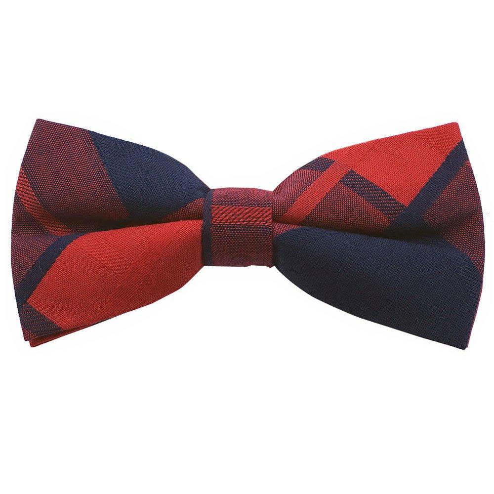 

[Bowties.jp] Red Navy Check Plaid Pre-Tied Bow Tie, Adjustable Hook-Fastening Easy Wear Bowtie for Men, Formal Cotton Necktie bd215
