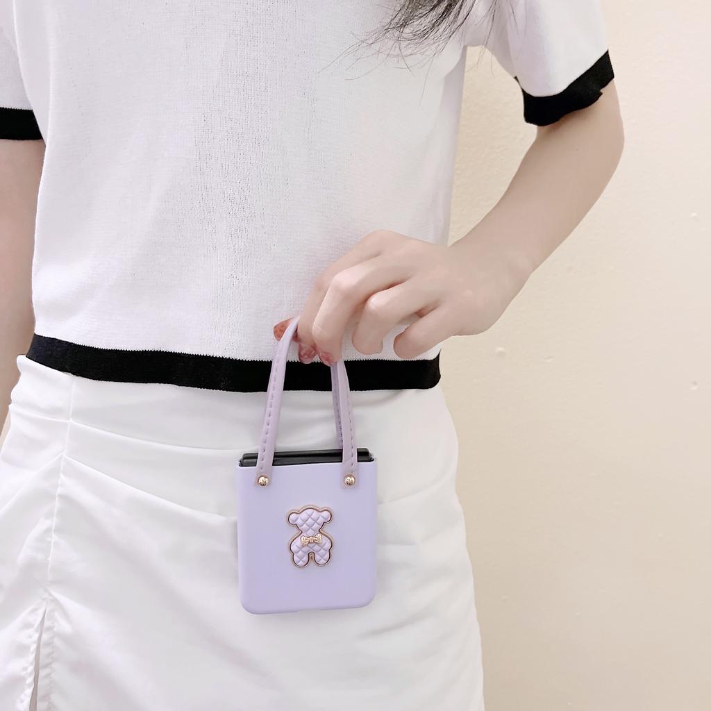 Pro Samsung Z Flip 3 Case 3d Butterfly Bear Strap Fold Pouzdro na telefon pro Samsung Galaxy Z Flip 4 2 5g nárazuvzdorný zadní kryt na pevný počítač