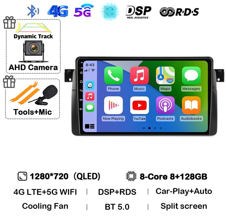 Android 14 Car Radio For BMW E46 M3 1998-2006 Multimedia Video Player 2Din 4G WIFI GPS Navigation Carplay Head Unit 360 Camera