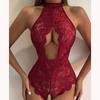 Hollow Lace Sexy Perspective Open Crotch Bodysuit Women's Pajamas Underwear Sex Hanging Neck Strap Lingerie Erotic Costumes