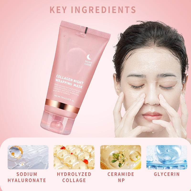 Collagen Night Wrapping Mask Facial Deep Hydrating Moisturizing Skin Brightening Pore Tightening Sleeping Repair Cream 100ml