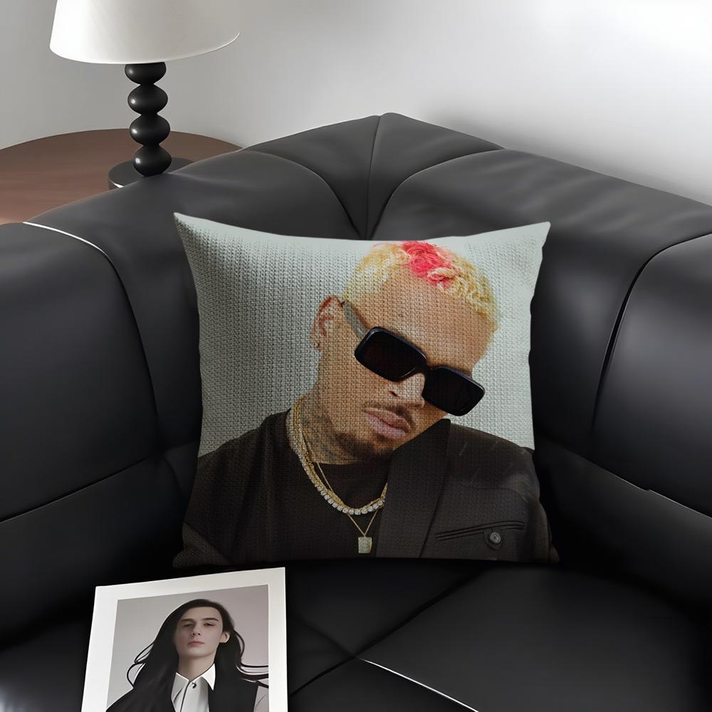 C-Chris Brownn Rapper Cushion Cover Natural Linen Organic Fabric Double-Sided Printing Sofa Home Decor Gift Pillow Case