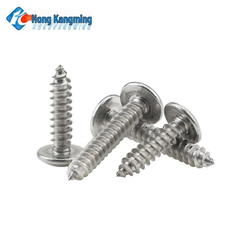 Stainless Steel Cross Mushroom Head Self-Tapping Screws, Large Flat Head, M3/M4/M5/M6, Pointed Tail.