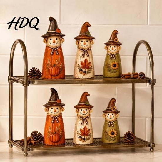 Autumn Tiered Tray Decor Vintage Resin Scarecrow Figurines Fall Harvest Pumpkin Sunflower Maple Rustic Figurines Leaf Tabletop Decor Thanksgiving