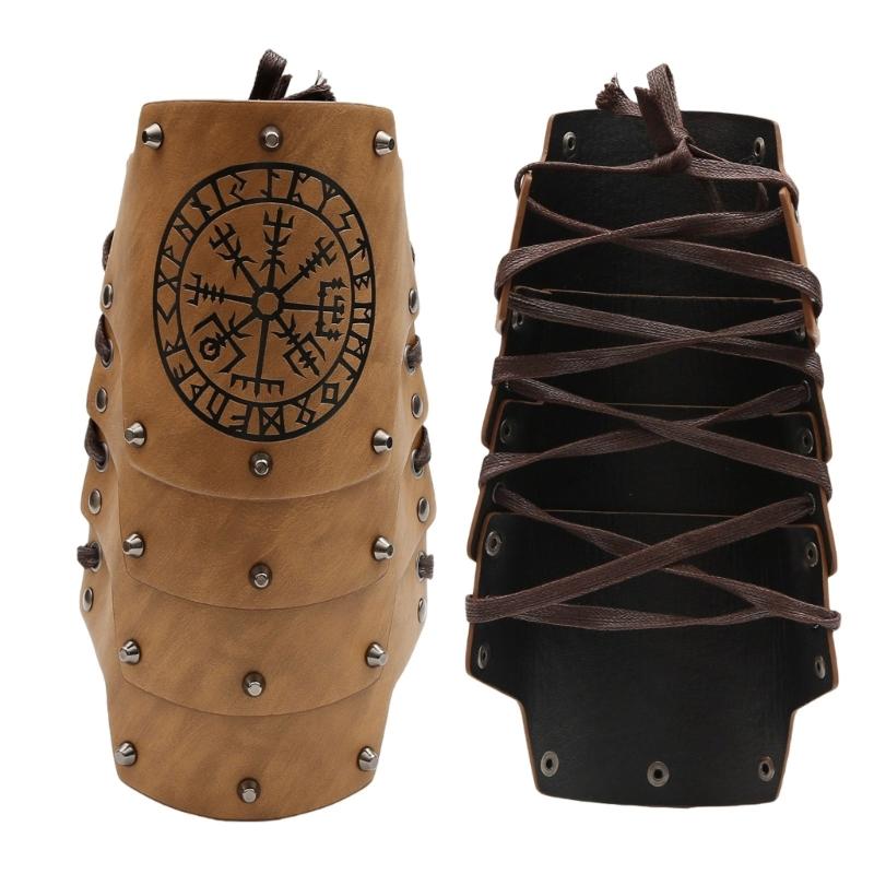Medieval Wristband Men Cosplay Totems Embossed Bracer Gauntlet for Men Cosplay Leather Wristband for Photoshoots and Stage