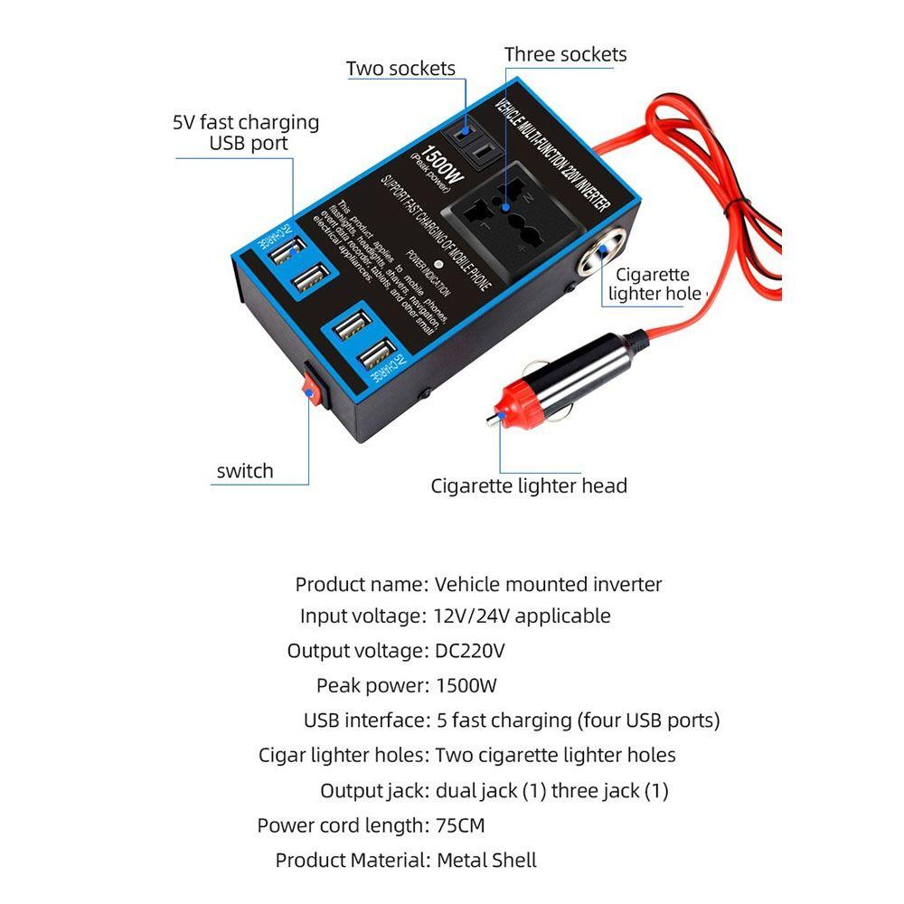 1500W Power Portable Car Inverter High Power Car Power Adapter  Outdoor Power