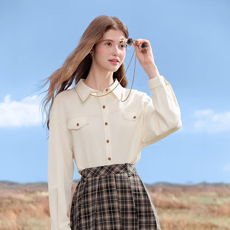 Betu Women's Contrast Button Loose Long Sleeve Shirt