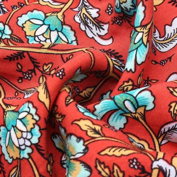 Bohemian Print Women Dress V Neck Short Sleeve High Waist Spring Summer S-XL