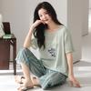 Pajamas women's summer thin Modal cotton short-sleeved cropped pants 1011 new floral loungewear cotton and silk suit