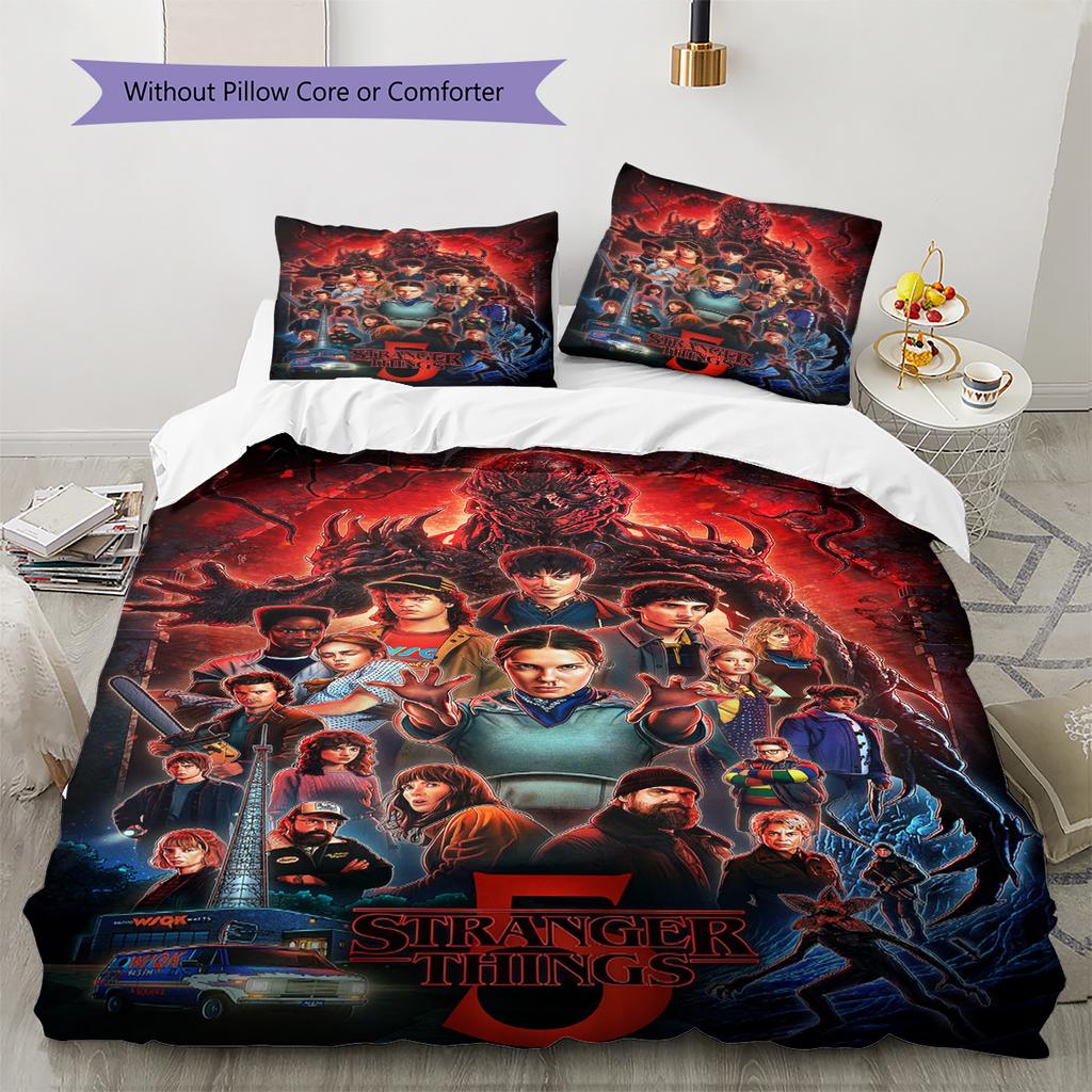 Stranger-thing Pattern Bedding Quilt Set Quilt Cover Pillowcase Home Decoration Gift (1 * Duvet Cover + 2 * Pillowcase, Without Core)