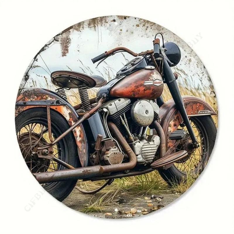 Motorcycle 2D Flat Design Round Sign, 20x20cm Wall Decor
