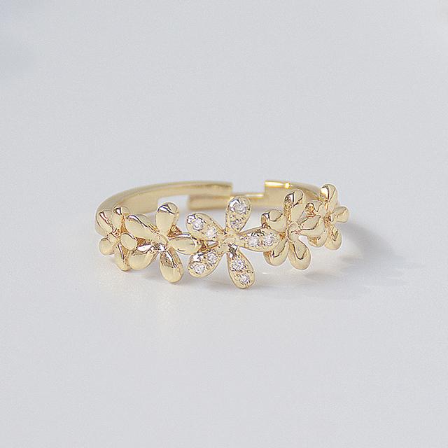 

Изысканное кольцо в форме цветка бабочки из циркония с медной инкрустацией, 14-каратное настоящее золотое покрытие, женское выпускное вечернее открытое кольцо, корейские ювелирные изделия чёрный