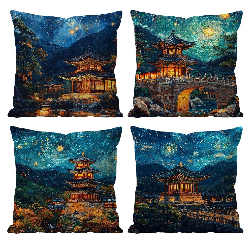 ART Korea Foguo Temple Pillow Case Anti-dustmite Pillowcase Invisible zipper silky short plush Sofa cushion cover