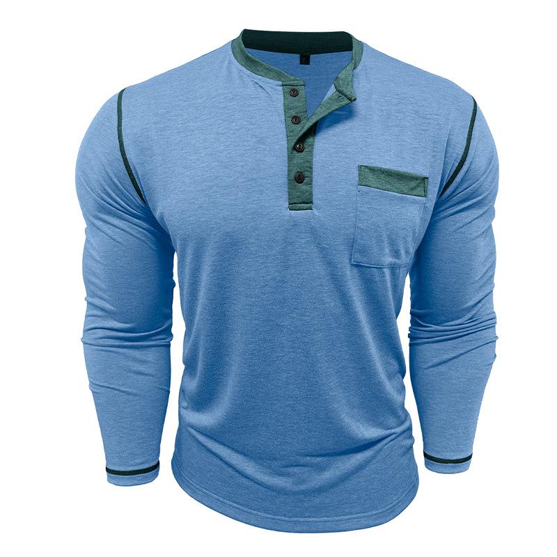 Příležitostné tričko s dlouhým rukávem přiléhavého střihu Slim-fit Henley top nadměrné velikosti pánské podzimní novinky