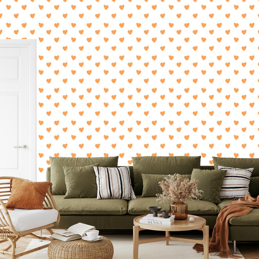 Hearts Wallpaper White, Peach and Cream 50x1000