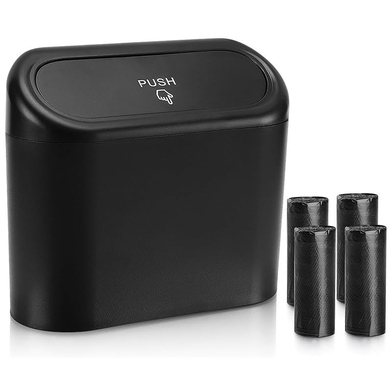 Accmor Car Trash Can With Lid, Leakproof Vehicle Garbage Organizer Holder Bin With 60 Pcs Trash Bags, Mini Auto Dustbin Interior Accessories Storage