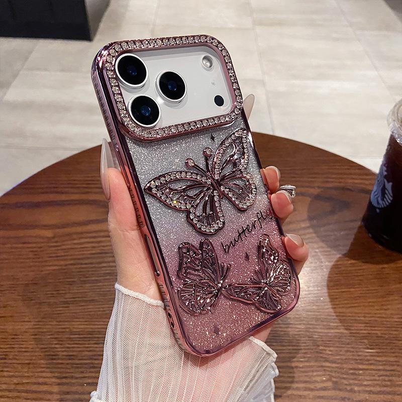 For IPhone 16 17 Air 12 13 14 15 Pro Max Shockproof Protection Cases Back Cover Luxury Glitter Diamond Butterfly Phone Case