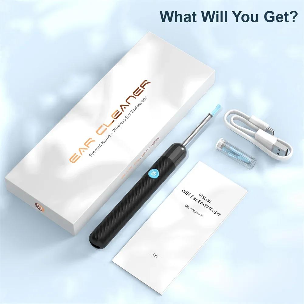 1Set Ear Cleaner with Camera HD Wireless Earwax Remover LED Lights Waterproof Otoscope Ear Wax Removal Kit for Ios Android