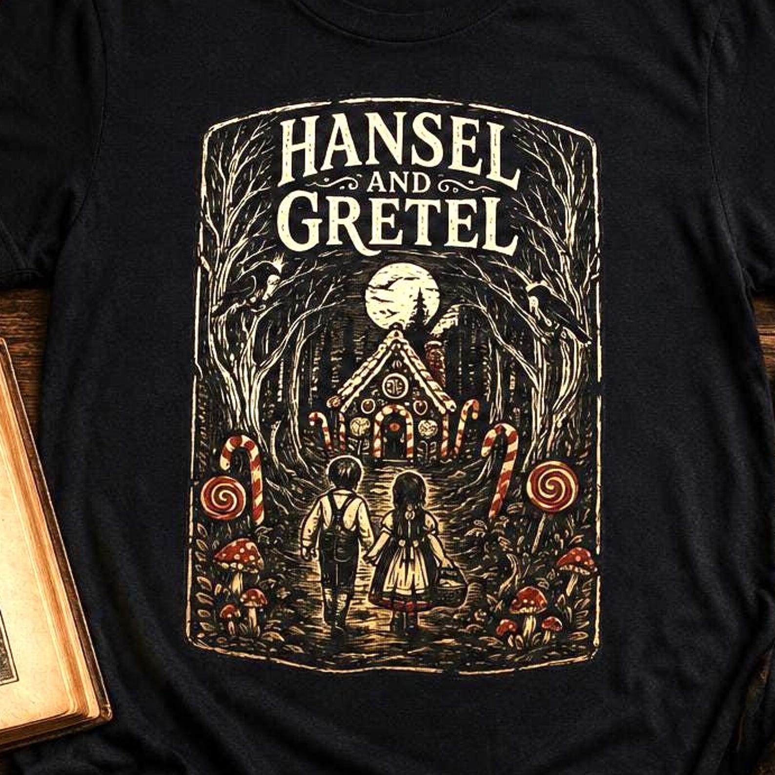Hansel and Gretel Shirt, Grimm Fairy Tale Tee, Dark Academia Gothic Cottagecore Book Lover Gift, Folk Horror T-Shirt, Gothic Fairy Tale, M