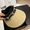 Summer Vinyl UV Protection Sun Hat Pearl Lace Sun Protection Empty Top Hat Outdoor Grass Woven Sun Hat
