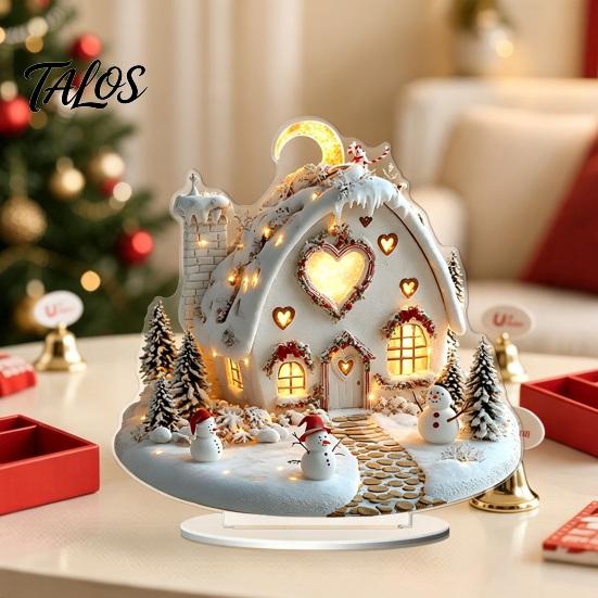 Winter Wonderland Table Decor Christmas Ornaments, Double-sided Acrylic Snowman/Santa Claus/Reindeer/Cottage Party Centerpieces Decorations