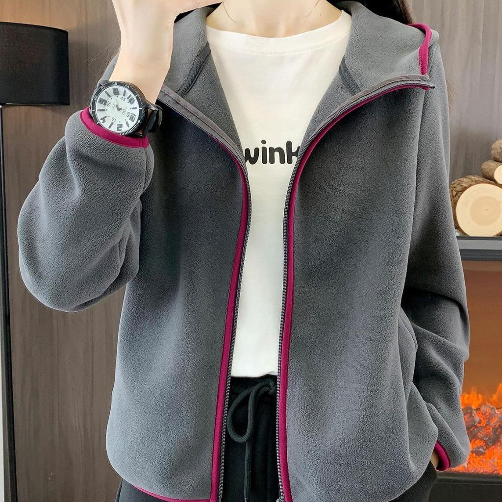 Unisex Autumn/Winter Color Block Double-Sided Polar Fleece Jacket