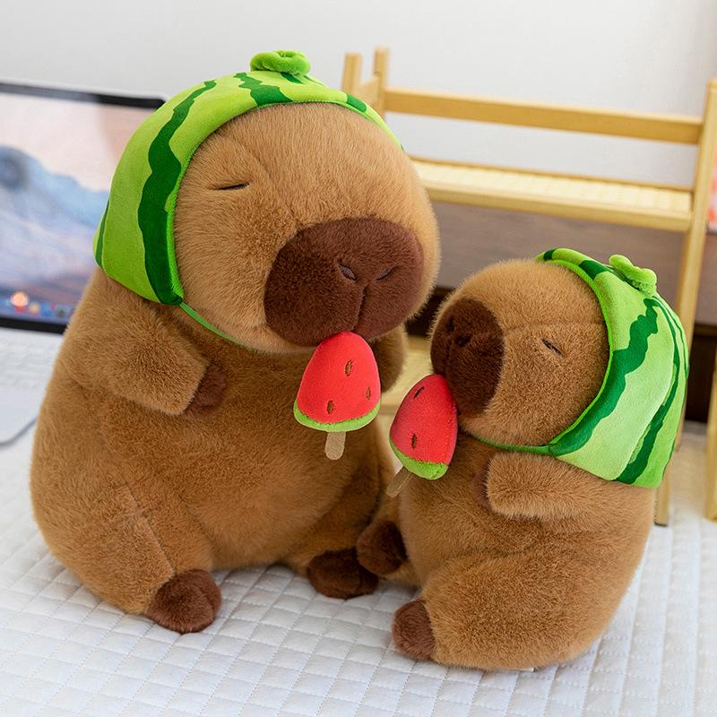 Cuddly Watermelon Capybara Plush Toys Funny Animal Pulling Thread Toys Soft Chubby Fruit Capybara Doll Lovely Children Toys