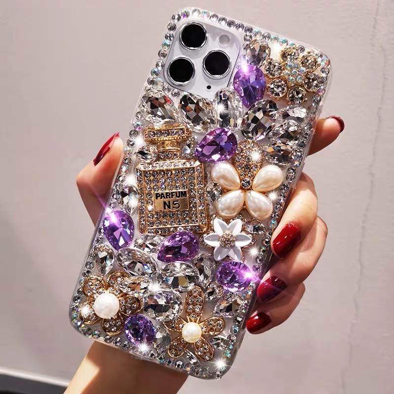 Diamond-Inlaid  for  IPhone 16 Creative IPhone 15 Pro Full Coverage Full Diamond Perfume Bottle Case