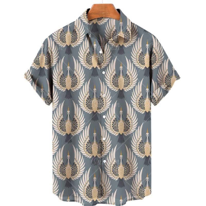 Men's Bird Costumes Hawaii Vacation Vintage Shirt For Men 3D Floral Casual Pattern High Quality Luxury Dazn Clothes Blouse Tops
