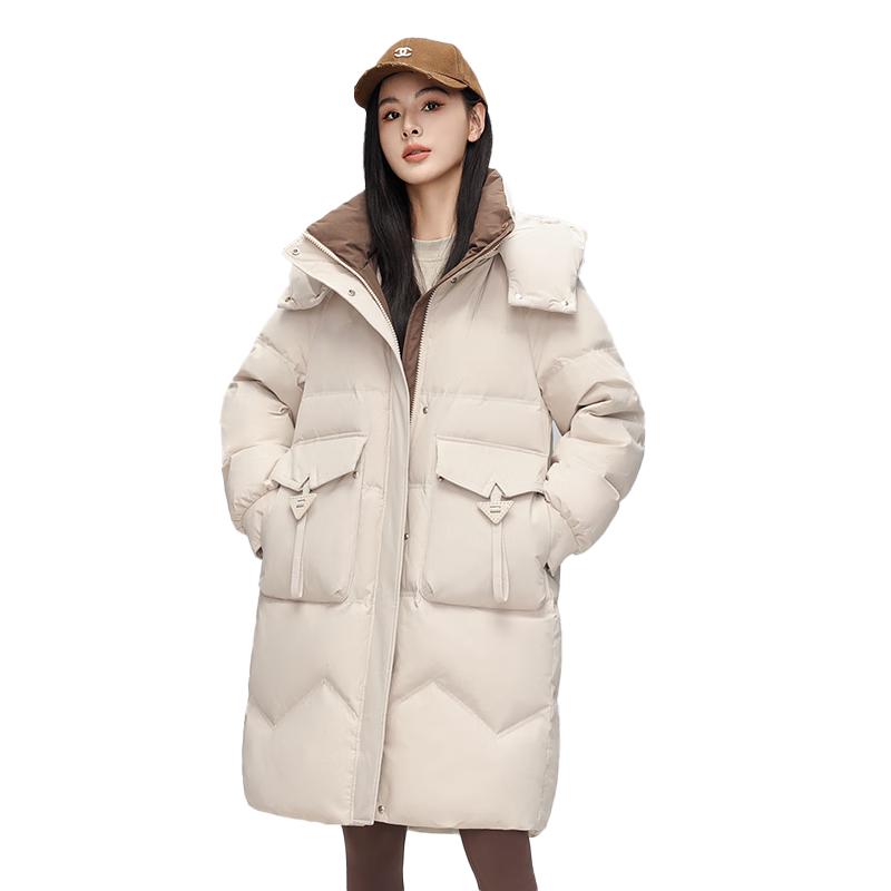 

Yalu Women s Mid-Length Detachable Hood Down Jacket L