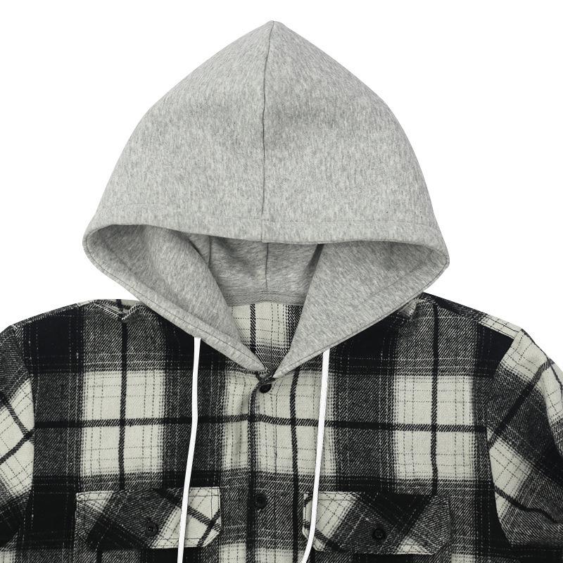 Autumn New Arrival: Loose-Fit Casual Jacquard Men's Long-Sleeved Hooded Check Shirt
