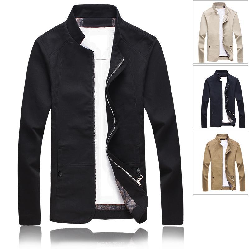 Lente en Herfst Jas Opstaande Kraag Katoen Gewassen Jas Heren Koreaanse Versie Slim Fit