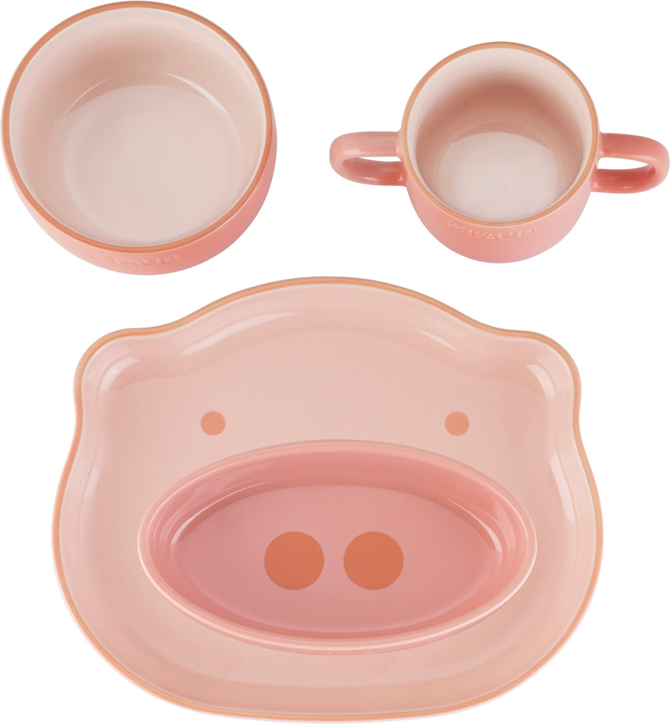 Staub Ceramic Baby Kids Tableware Pink and Mug Japanese STAUB Ceramic Baby Kids Tableware  4-Piece & Set, Pig  - Children s Plate, Bowl, [Official розовый