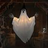 Haunted House Props Halloween Hanging Ghost with Witch Hat, Light Up Spooky Lighted Yard Outdoor Decor for Porch Tree, Scene Ornament Eerie Glow