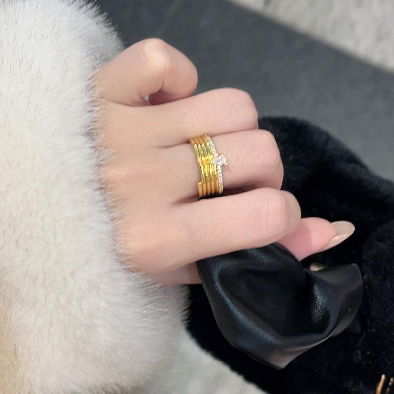French Retro Gold-Plated Diamond Ring: High-End, Luxurious, Versatile, and Exquisite Finger Jewelry. Adjustable Open стиль 1
