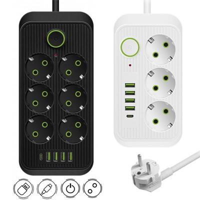 1PC Portable EU Plug Power Strip, 3/6 Widely Outlets with 5 USB Ports (1 USB C), Extension Socket for Travel Office Dorm Home