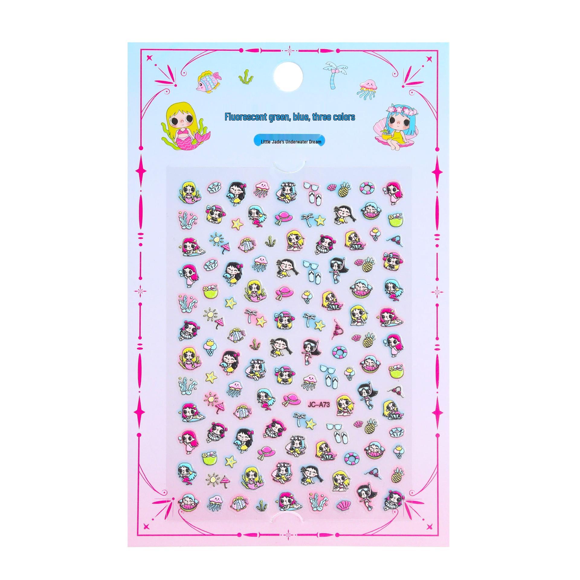 5D Three-Color Luminous Waterproof Nail Stickers for Kids - Cute and Embossed Art Decals