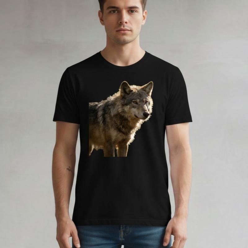 Men's Premium Cotton T-Shirt with Unique Wolf Print - Fashionable Casual Graphic Shirt for Modern Outfits
