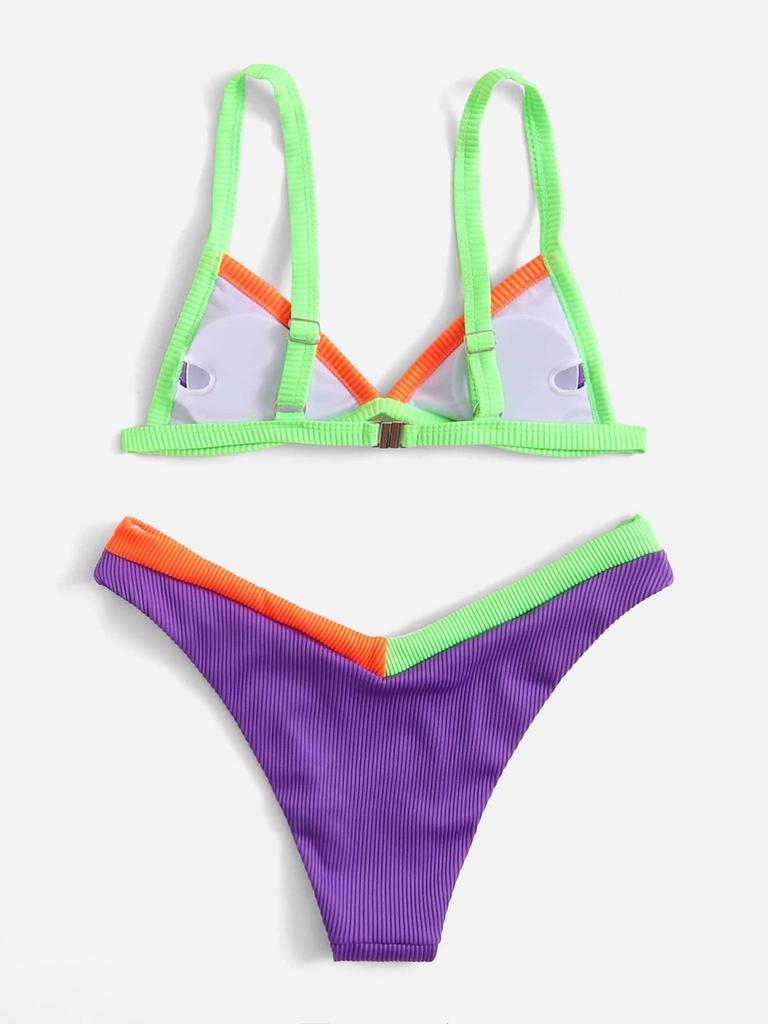 Yi Yong 2024 Seksowny Zestaw Bikini Damski z Patchworkiem w Bloki Kolorów