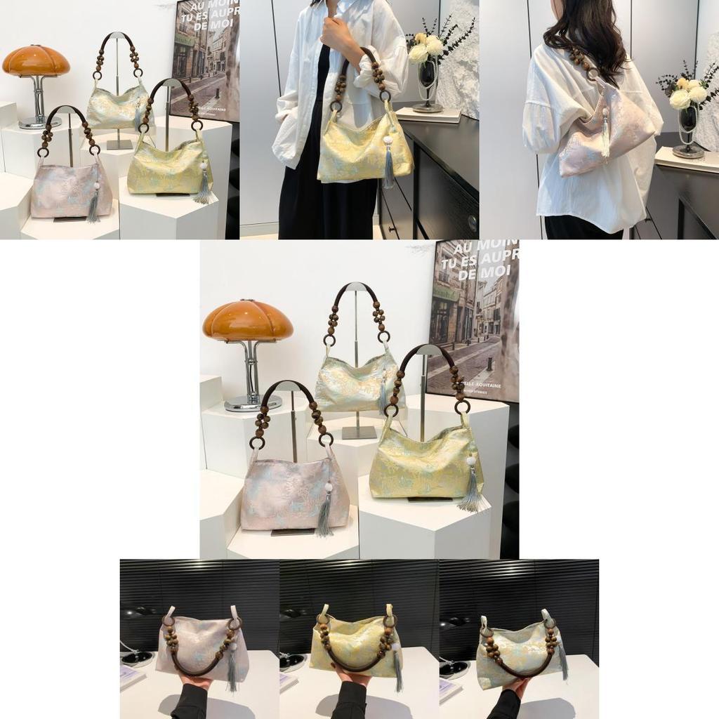Stylish Silk Jacquard Tote Bag For Women With Elegant Vintage Design In Pink Yellow And White