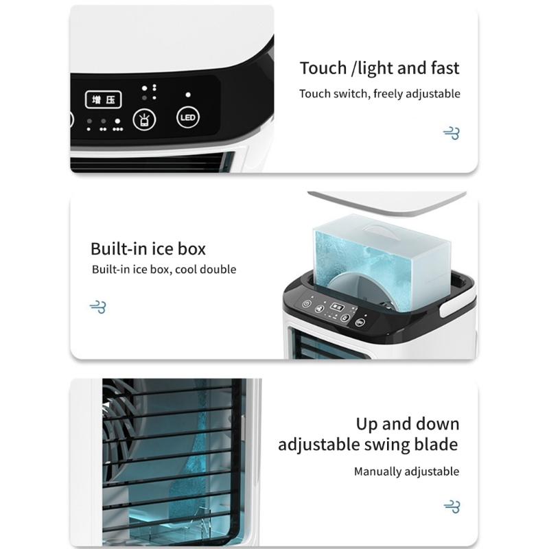 3 Speeds Miniature Air Conditioner USB Powered Ice Box Coolers with Night Light Practical Desktop Cooling System