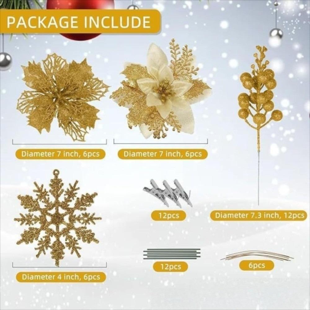 30pcs Set Multipurpose Artificial Christmas Flowers Glitter Poinsettia Flowers  for Party Decoration