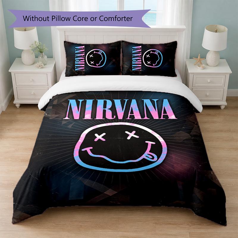 Set Biancheria da Letto 3 Pezzi Stampa Nirvana Copripiumino con Due Federe Biancheria da Letto Morbida per Camera da Letto Domestica