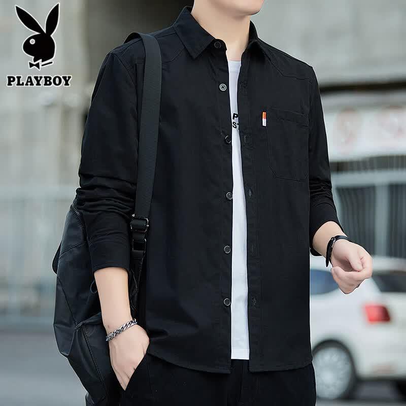 PLAYBOY Men's Long-Sleeve Casual Cotton Shirt