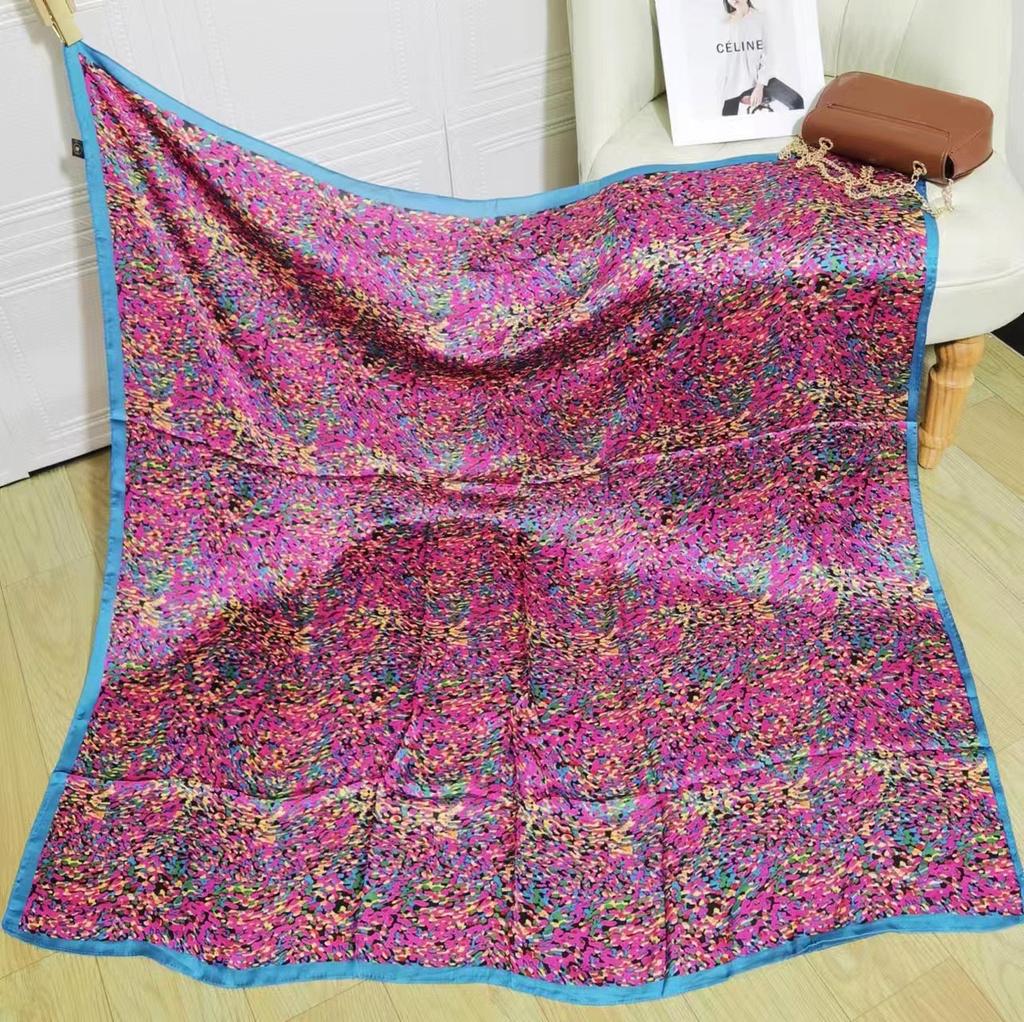 New 110Cm Large Scarf Satin Printed Silk Scarf Lijin Forged Imitation Silk Women'S Headscarf