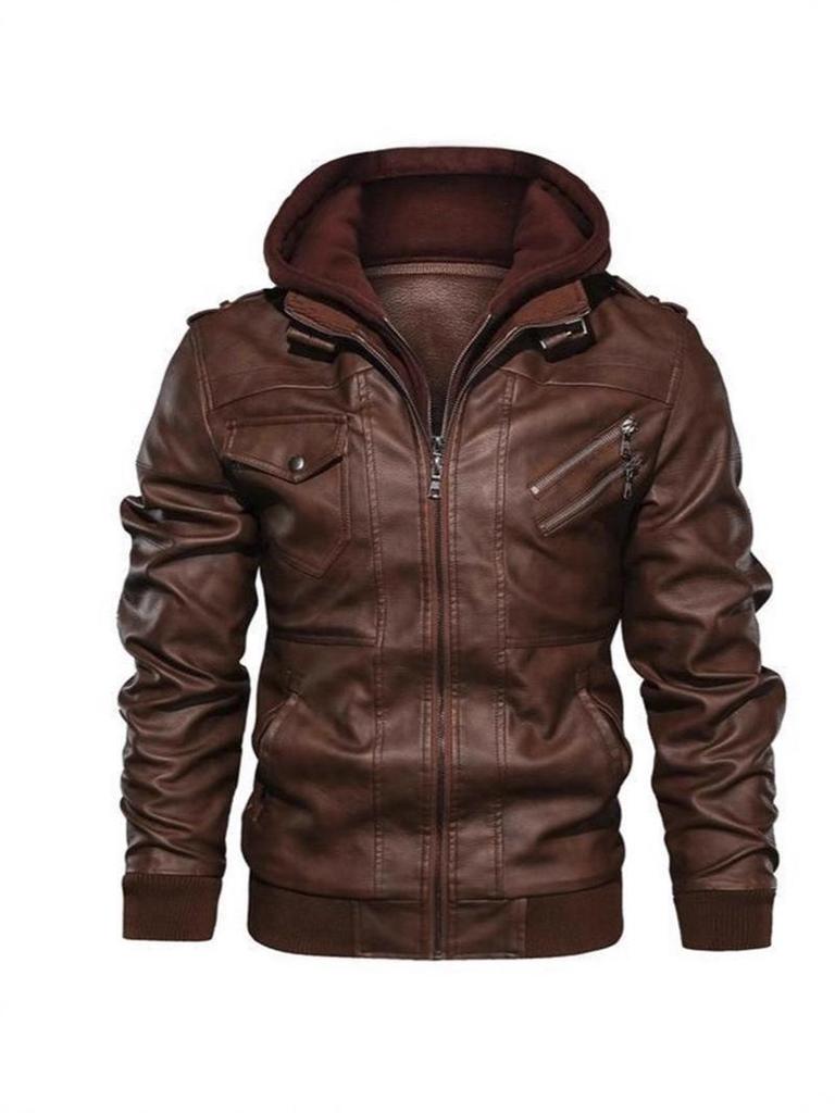 Youth Black Leather Jacket with Stand Collar and Zipper Welt Pockets, Hooded Winter Design, Straight Hem - In Stock