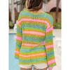 Spring Summer New Loose Round Neck Color Block Striped Knit Sweater for Women, European American Style Leisure Outerwear