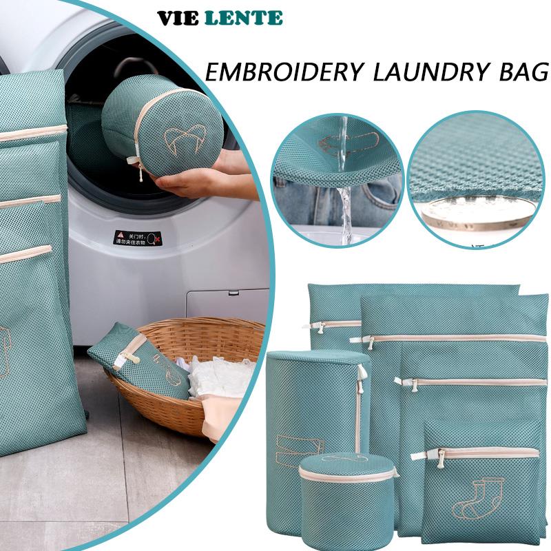 6pcs/set Embroidery Laundry Bag Lingerie,shoes, Clothing Washing Machine Washing Bag Reusable Laundry Organizer Anti Deformation